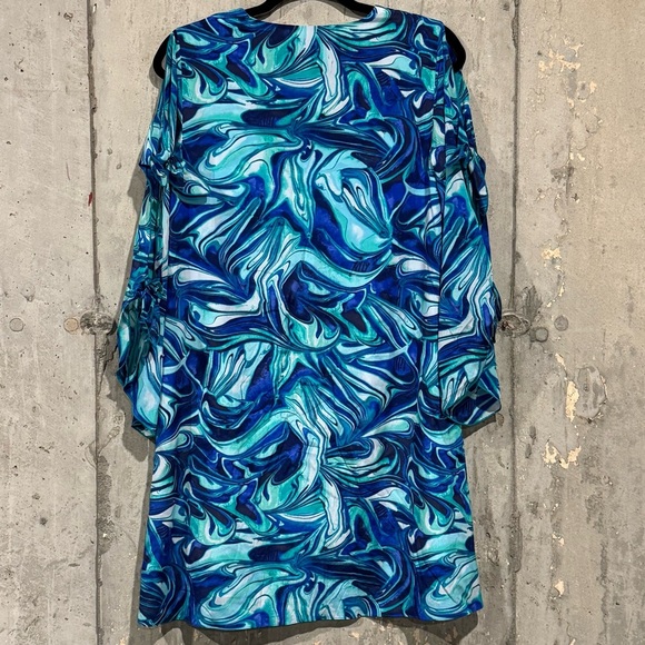 Lilly Pulitzer Small Ocean Waves Avila Silk Dress Cold Shoulder Resort Preppy - Picture 2 of 7